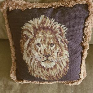 Lion head petit point pillow
